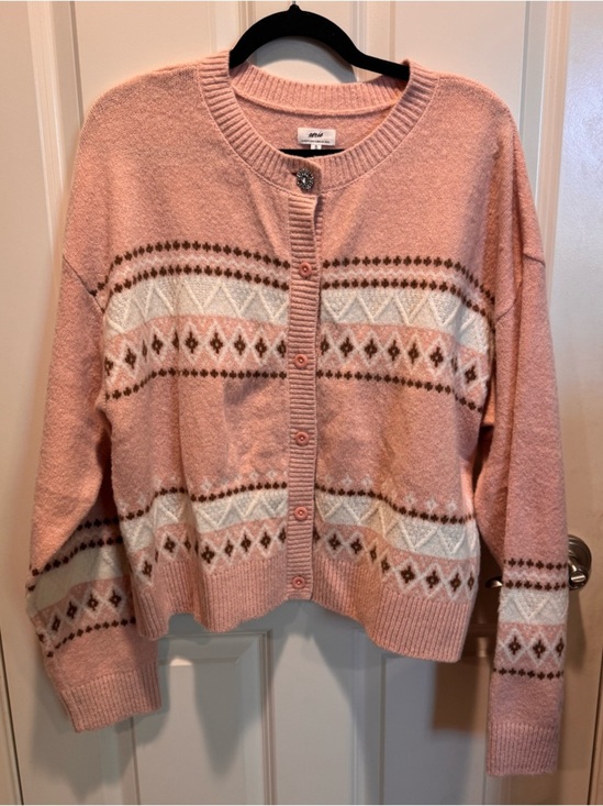 aerie Sweaters - aerie Pink Fair Isle Button Cardigan